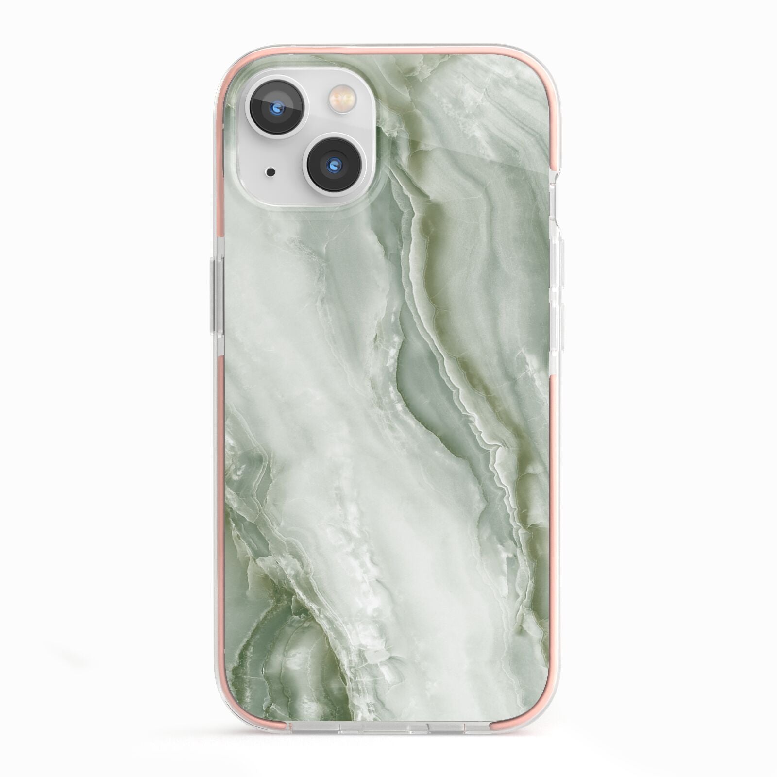 Pistachio Green Marble iPhone 13 TPU Impact Case with Pink Edges
