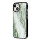Pistachio Green Marble iPhone 14 Black Impact Case Side Angle on Silver phone