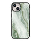 Pistachio Green Marble iPhone 14 Black Impact Case on Silver phone