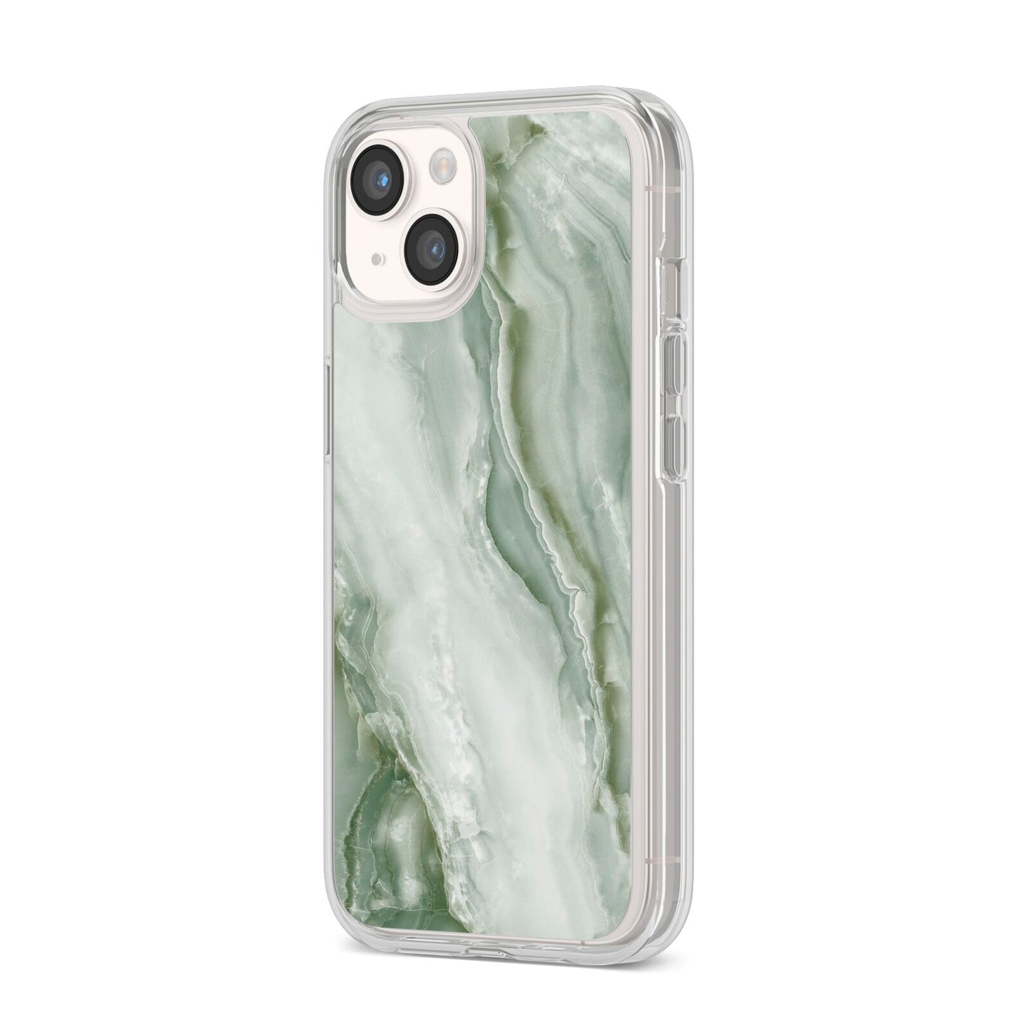 Pistachio Green Marble iPhone 14 Clear Tough Case Starlight Angled Image