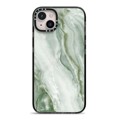 Pistachio Green Marble iPhone 14 Plus Black Impact Case on Silver phone