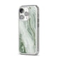 Pistachio Green Marble iPhone 14 Pro Clear Tough Case Silver Angled Image