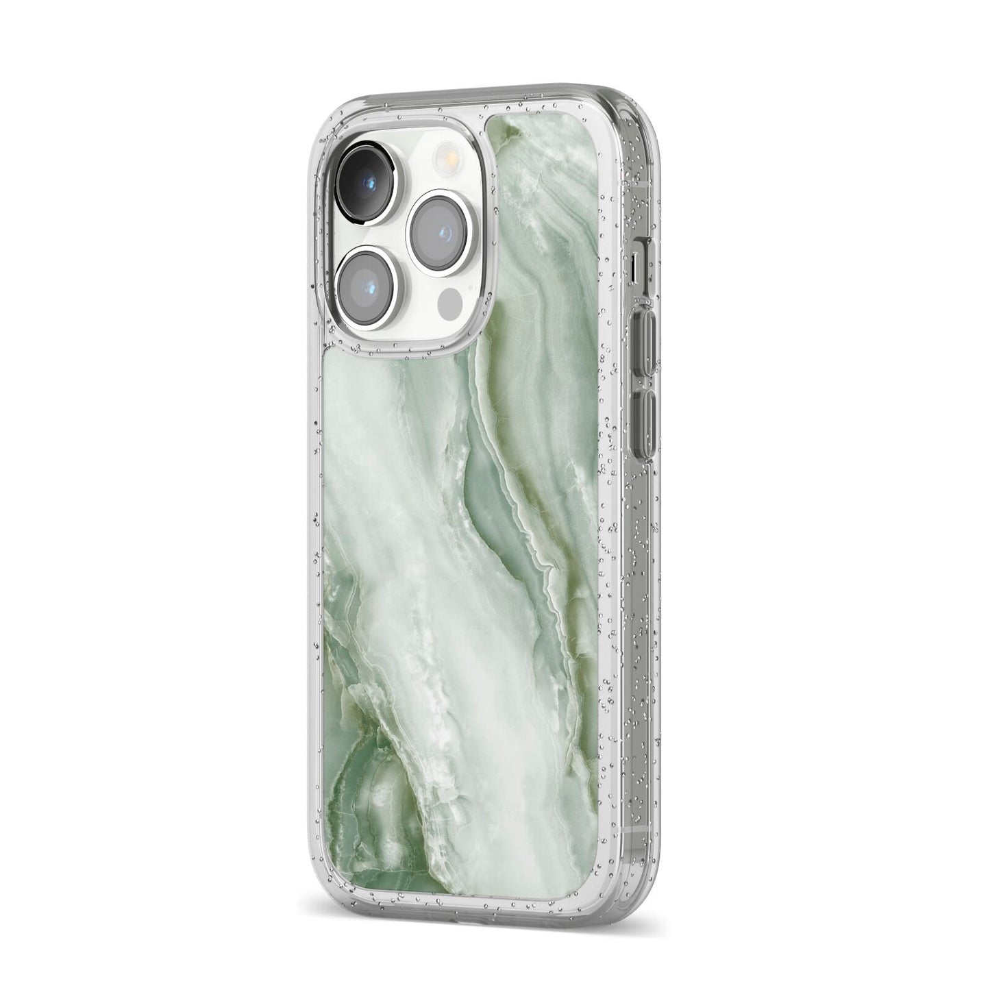 Pistachio Green Marble iPhone 14 Pro Glitter Tough Case Silver Angled Image
