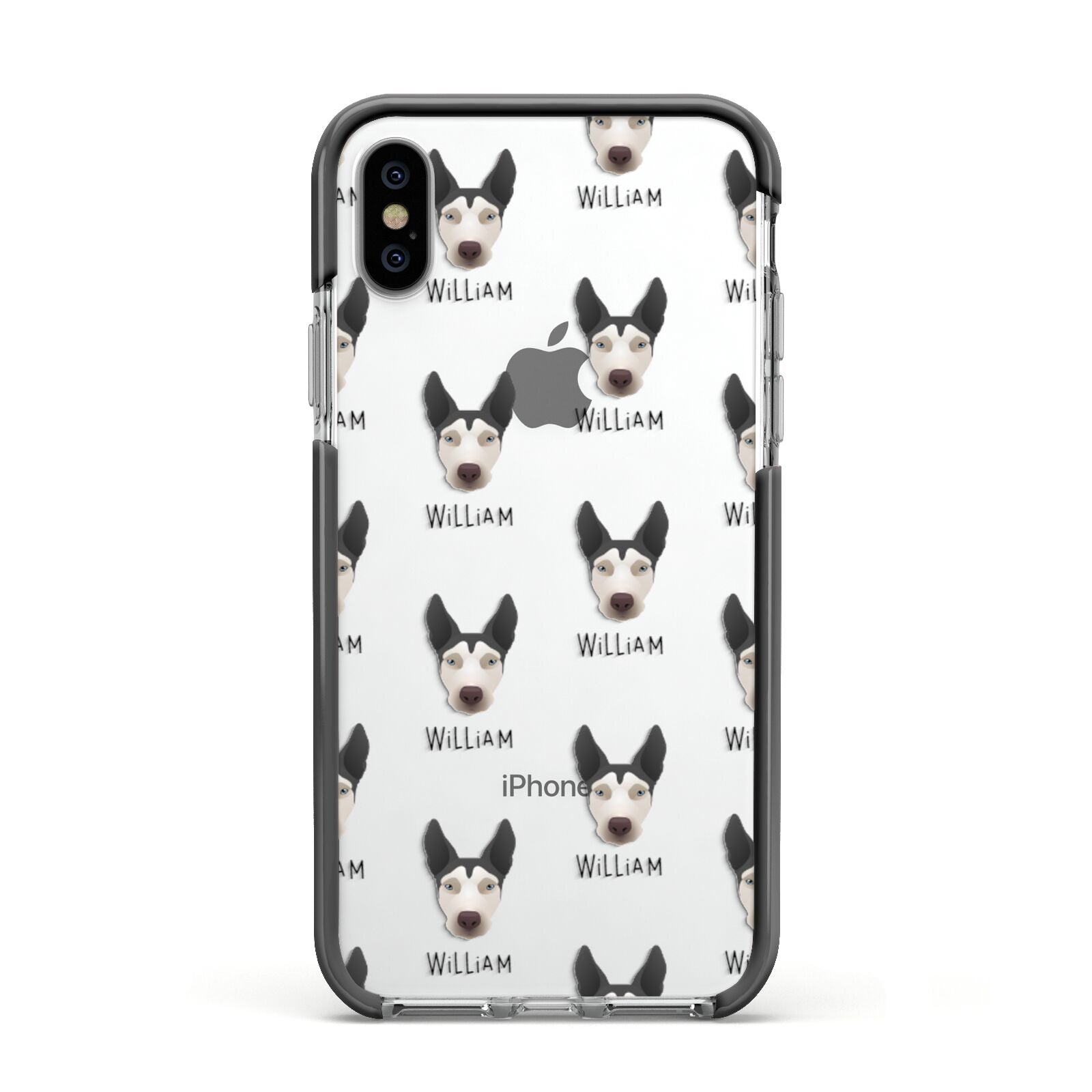 Pitsky Icon with Name Apple iPhone Xs Impact Case Black Edge on Silver Phone