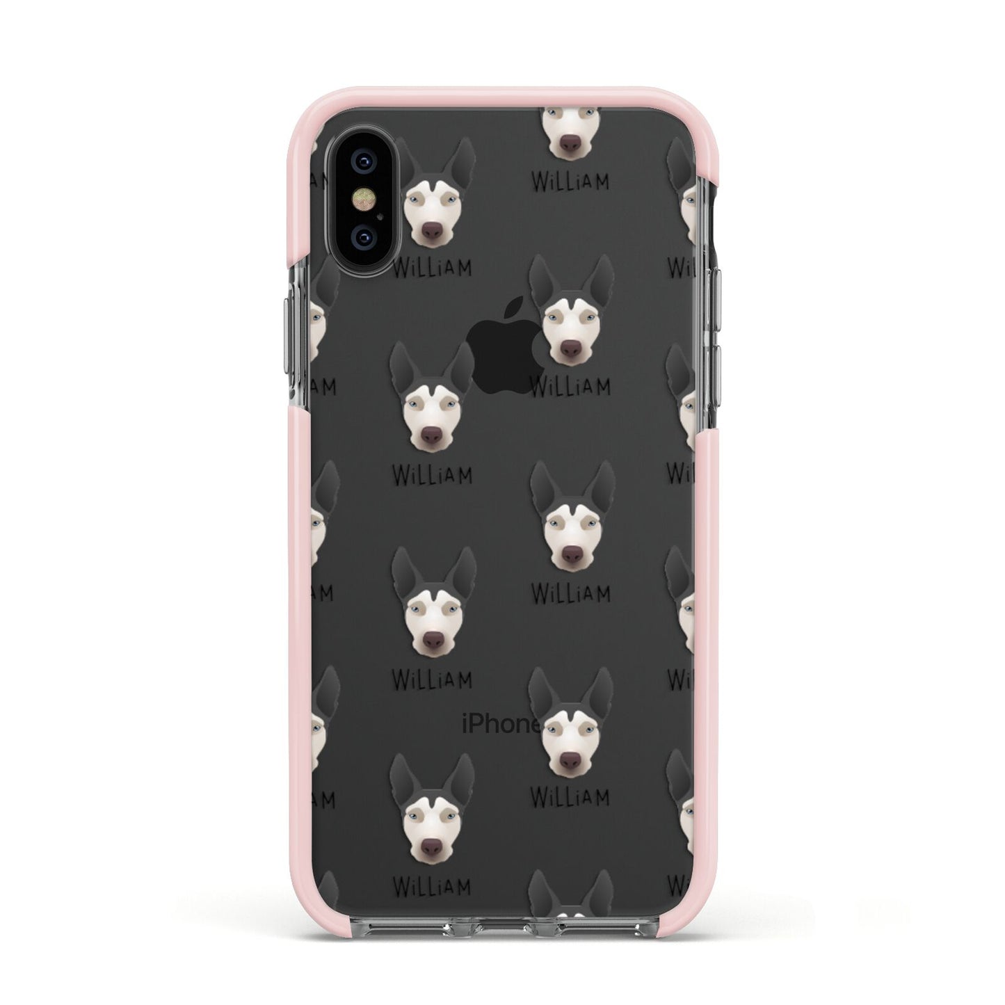 Pitsky Icon with Name Apple iPhone Xs Impact Case Pink Edge on Black Phone