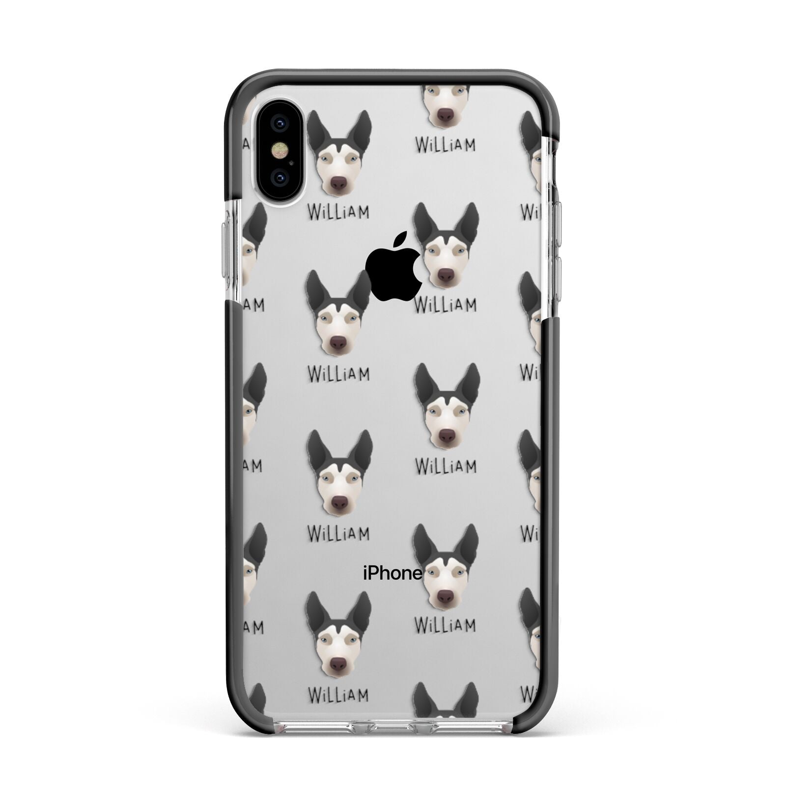 Pitsky Icon with Name Apple iPhone Xs Max Impact Case Black Edge on Silver Phone
