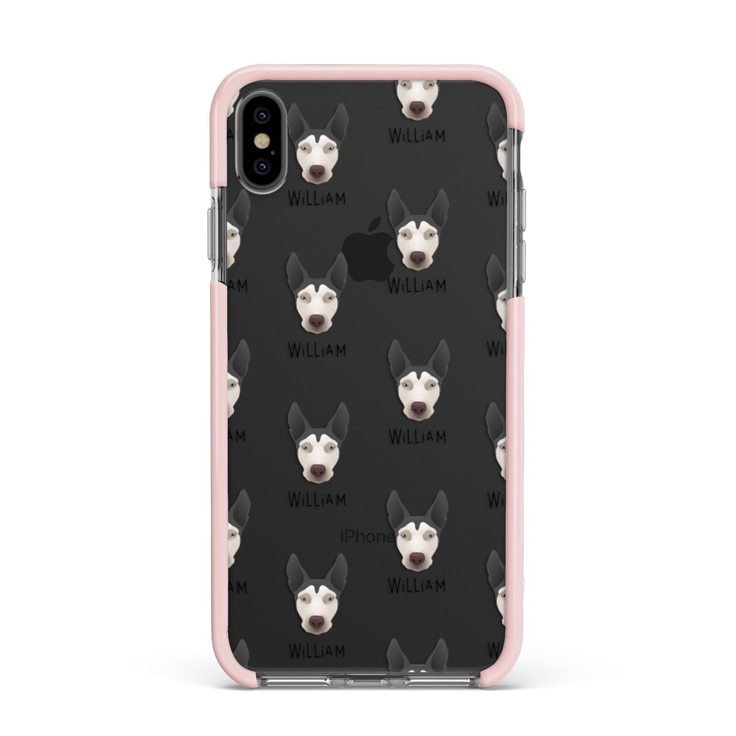 Pitsky Icon with Name Apple iPhone Xs Max Impact Case Pink Edge on Black Phone