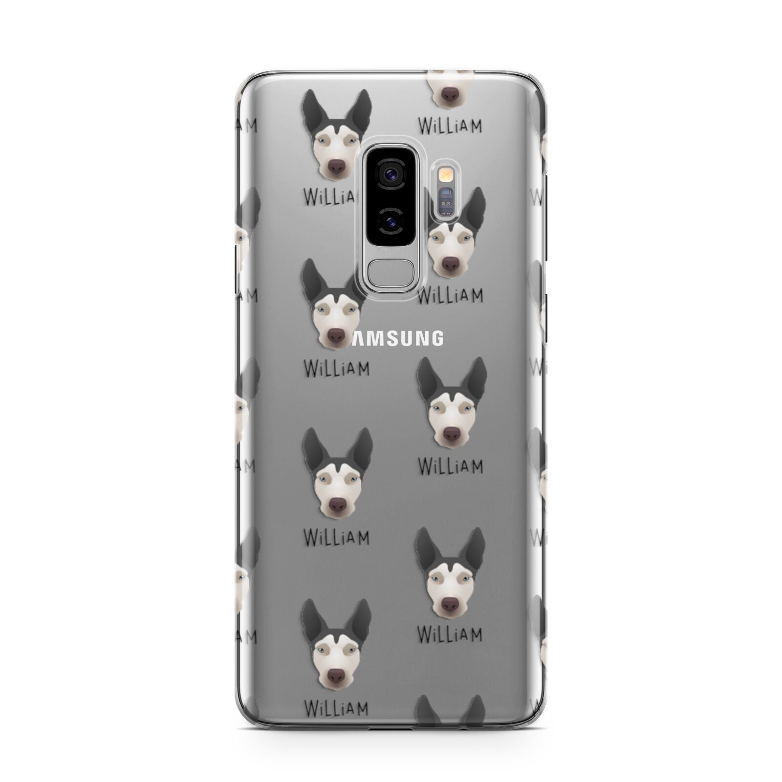 Pitsky Icon with Name Samsung Galaxy S9 Plus Case on Silver phone
