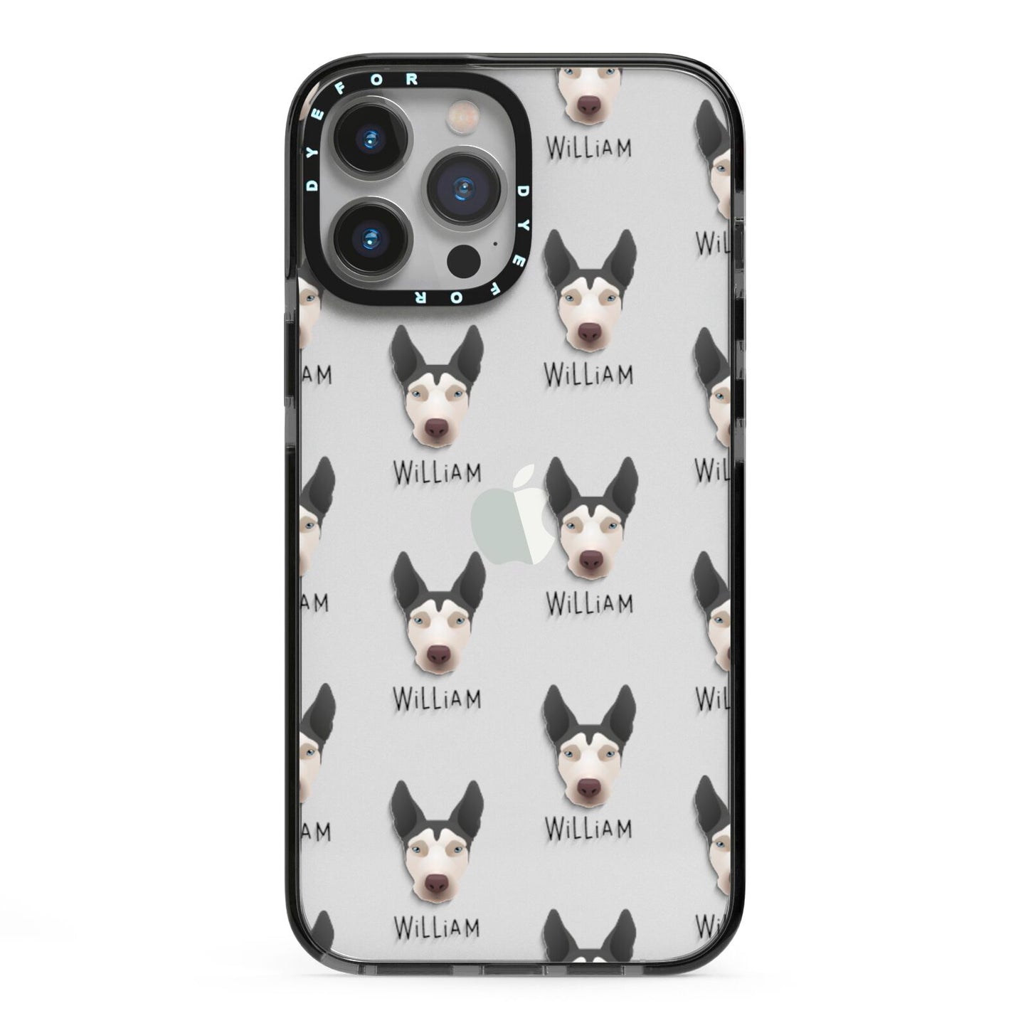 Pitsky Icon with Name iPhone 13 Pro Max Black Impact Case on Silver phone