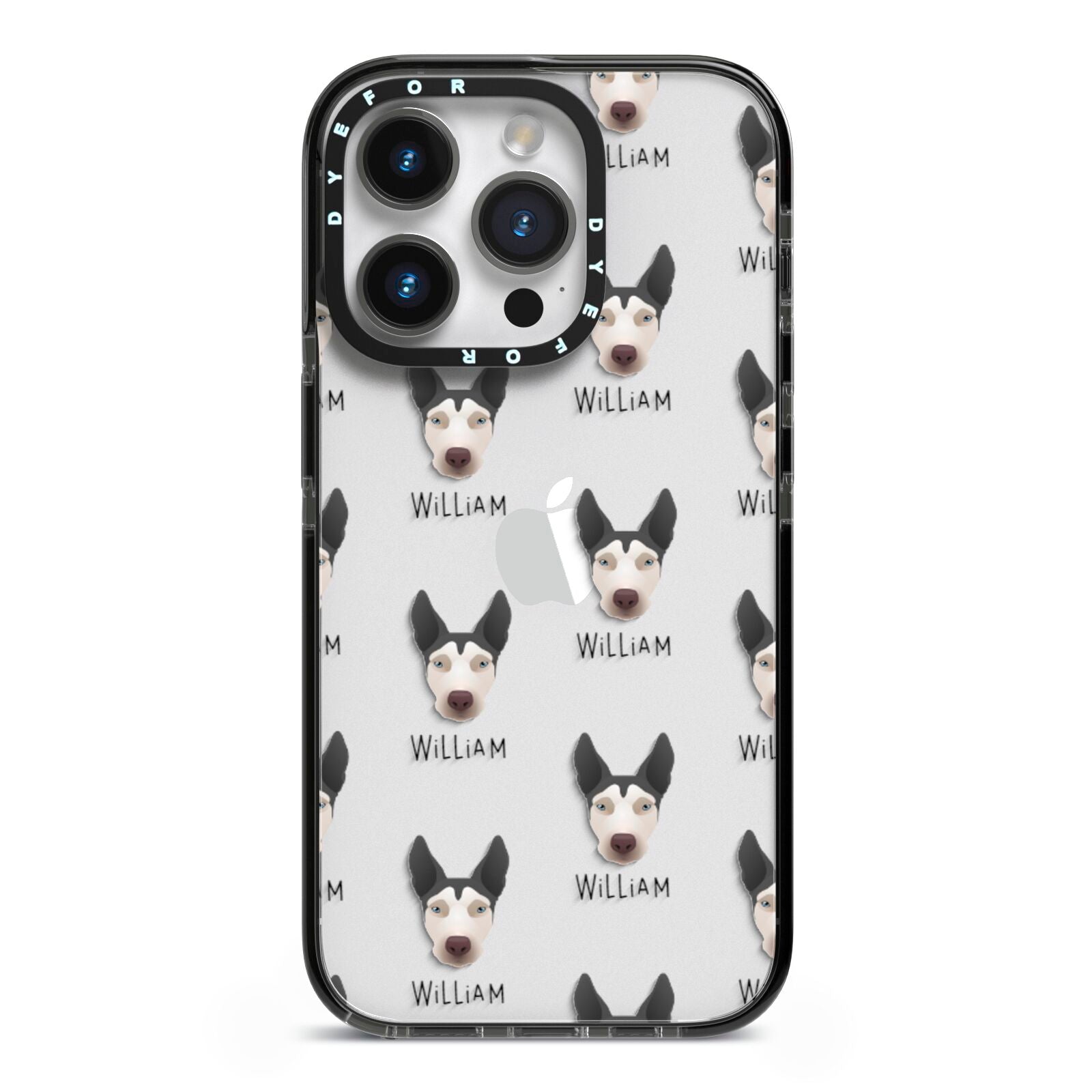 Pitsky Icon with Name iPhone 14 Pro Black Impact Case on Silver phone