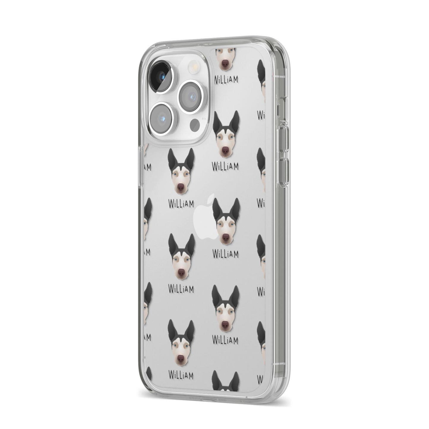 Pitsky Icon with Name iPhone 14 Pro Max Clear Tough Case Silver Angled Image