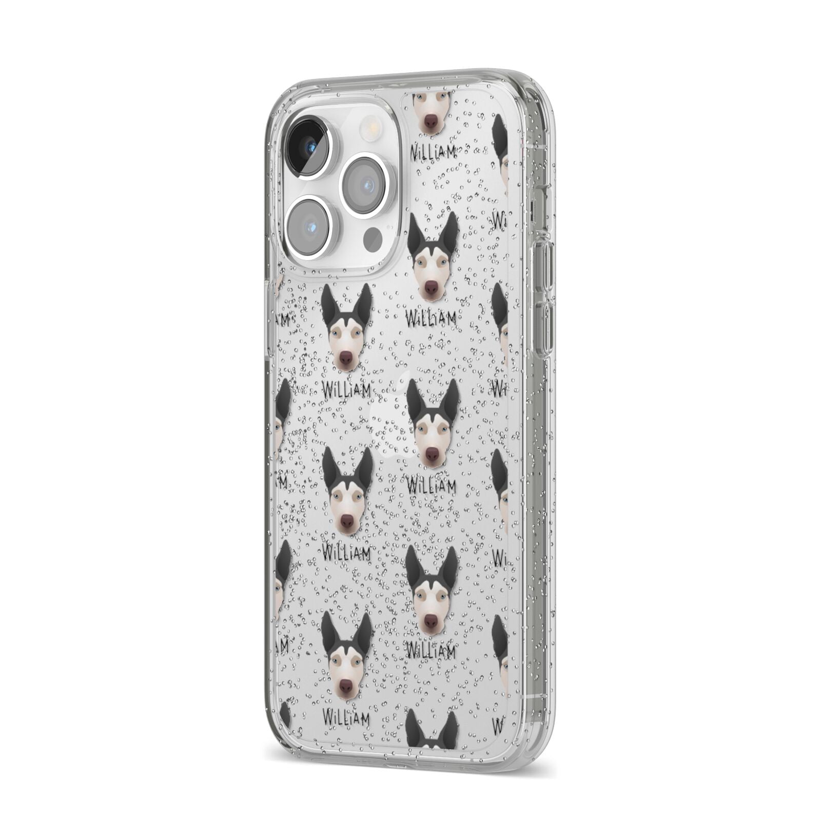 Pitsky Icon with Name iPhone 14 Pro Max Glitter Tough Case Silver Angled Image