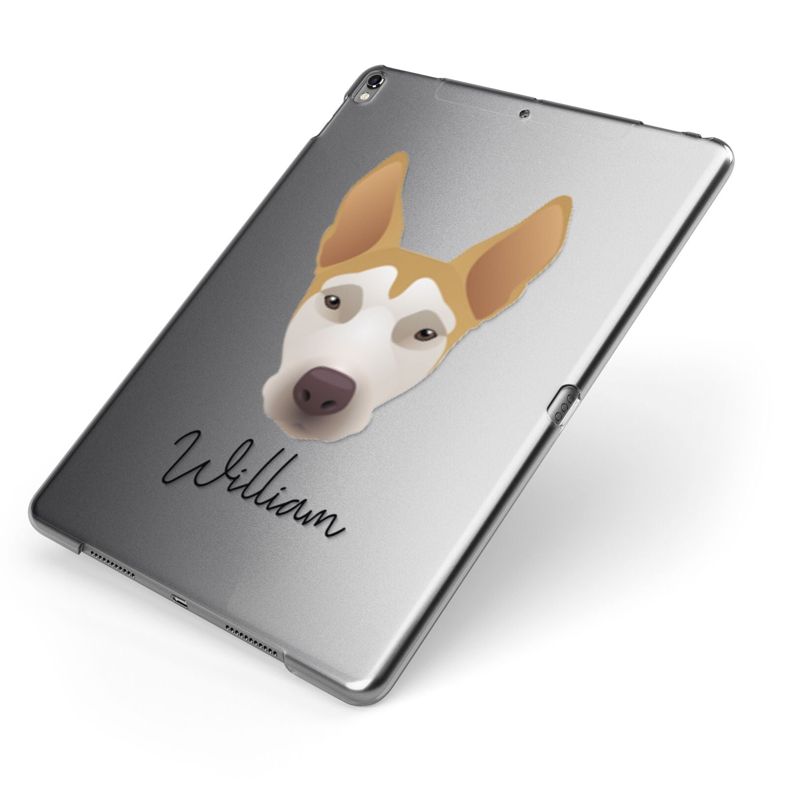 Pitsky Personalised Apple iPad Case on Grey iPad Side View