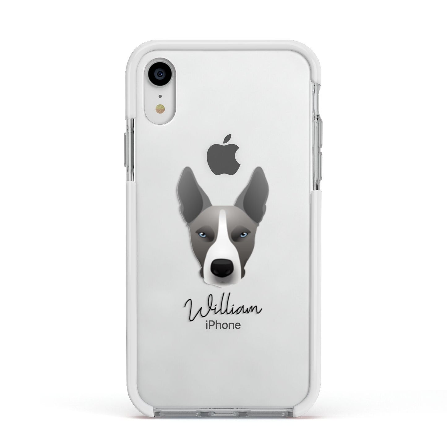 Pitsky Personalised Apple iPhone XR Impact Case White Edge on Silver Phone