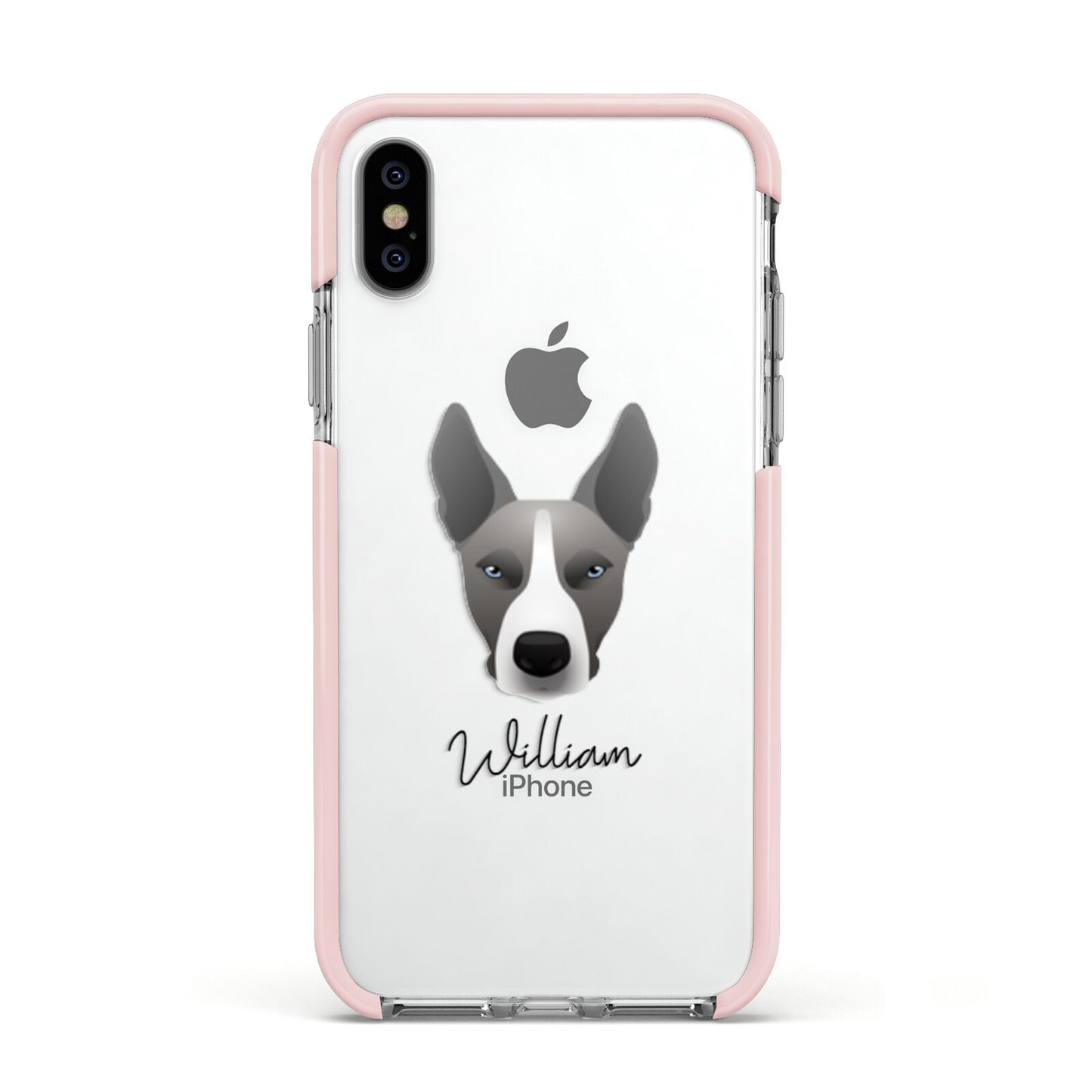 Pitsky Personalised Apple iPhone Xs Impact Case Pink Edge on Silver Phone