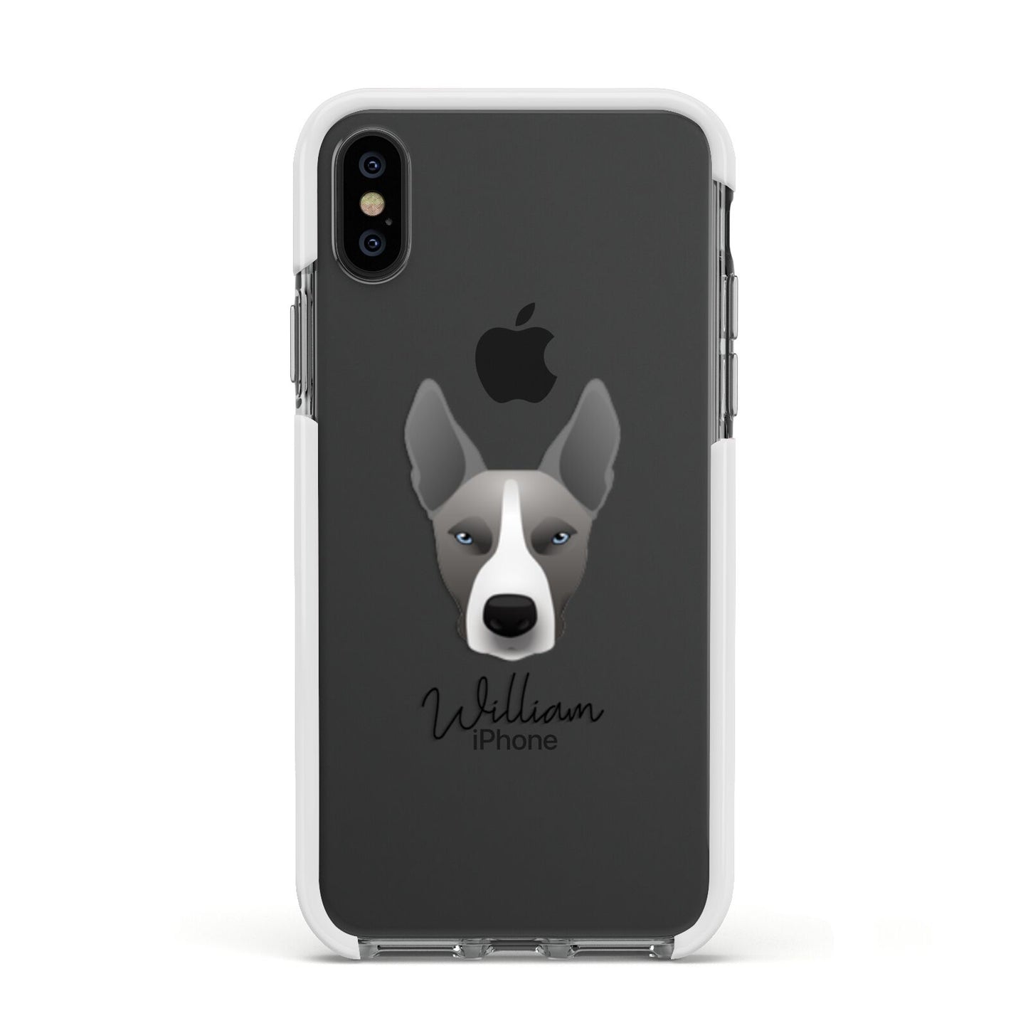 Pitsky Personalised Apple iPhone Xs Impact Case White Edge on Black Phone