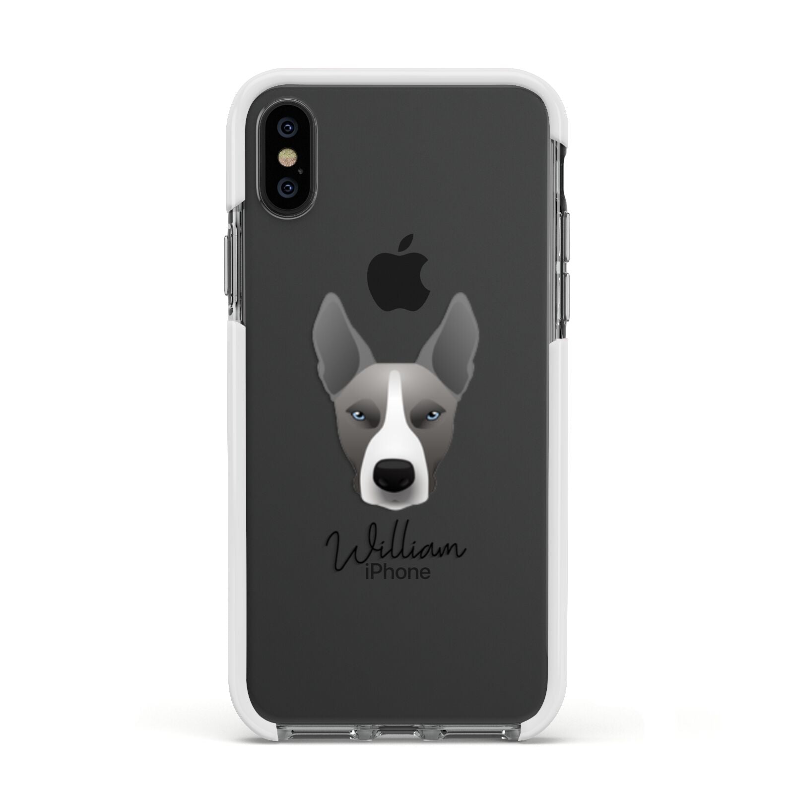Pitsky Personalised Apple iPhone Xs Impact Case White Edge on Black Phone