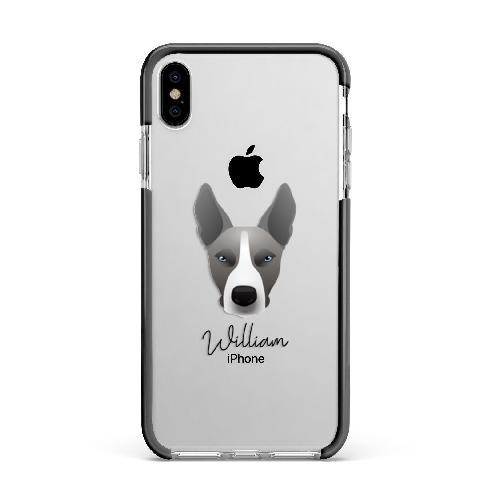 Pitsky Personalised Apple iPhone Xs Max Impact Case Black Edge on Silver Phone