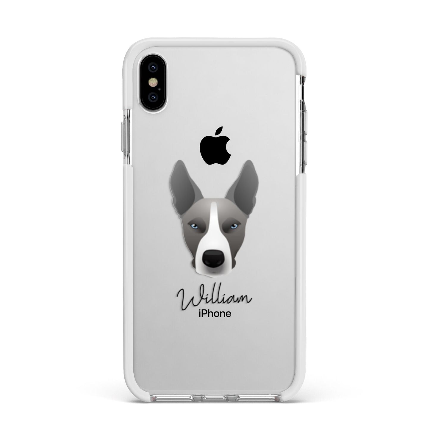 Pitsky Personalised Apple iPhone Xs Max Impact Case White Edge on Silver Phone