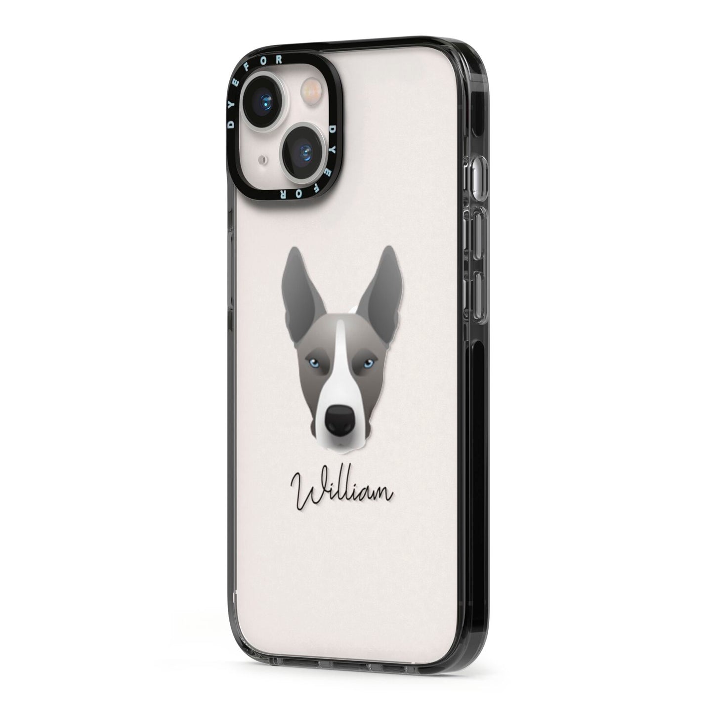 Pitsky Personalised iPhone 13 Black Impact Case Side Angle on Silver phone