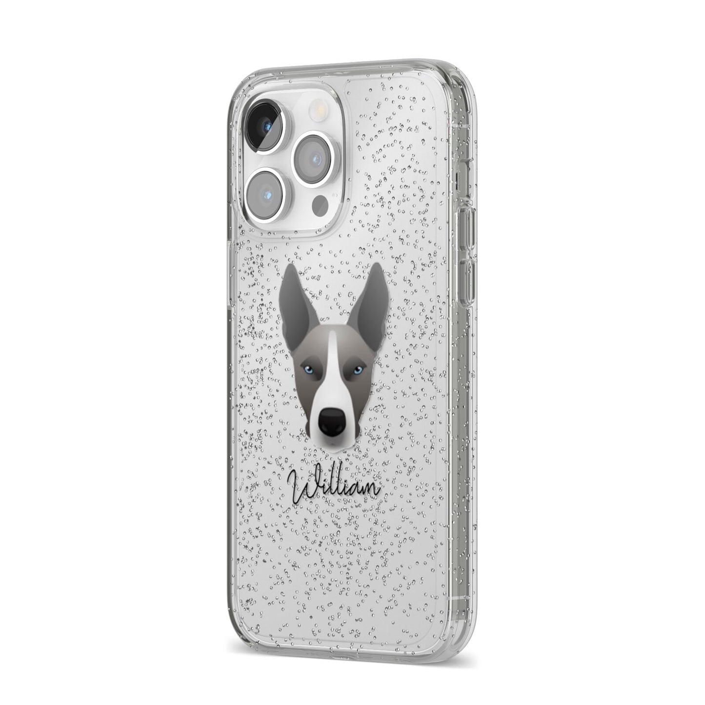 Pitsky Personalised iPhone 14 Pro Max Glitter Tough Case Silver Angled Image