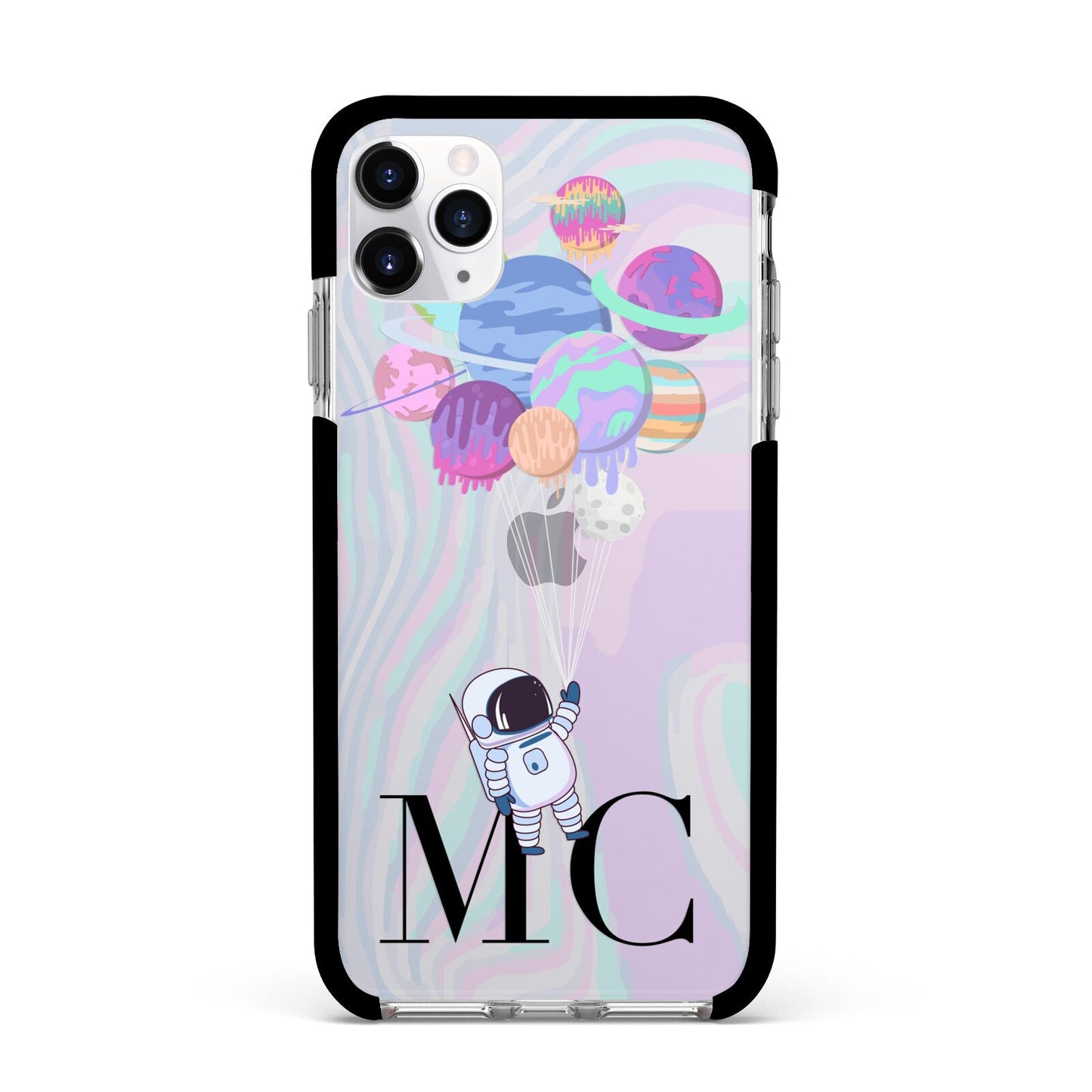 Planet Balloons with Initials Apple iPhone 11 Pro Max in Silver with Black Impact Case
