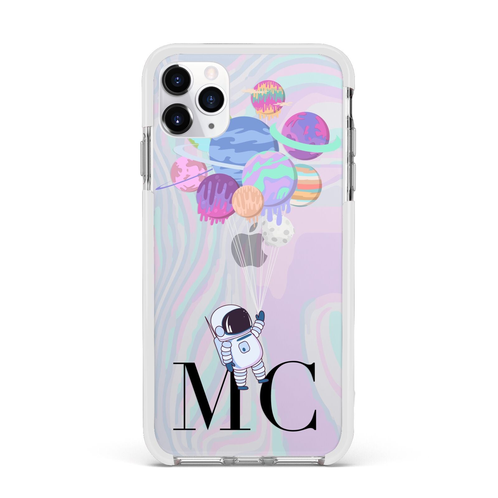 Planet Balloons with Initials Apple iPhone 11 Pro Max in Silver with White Impact Case