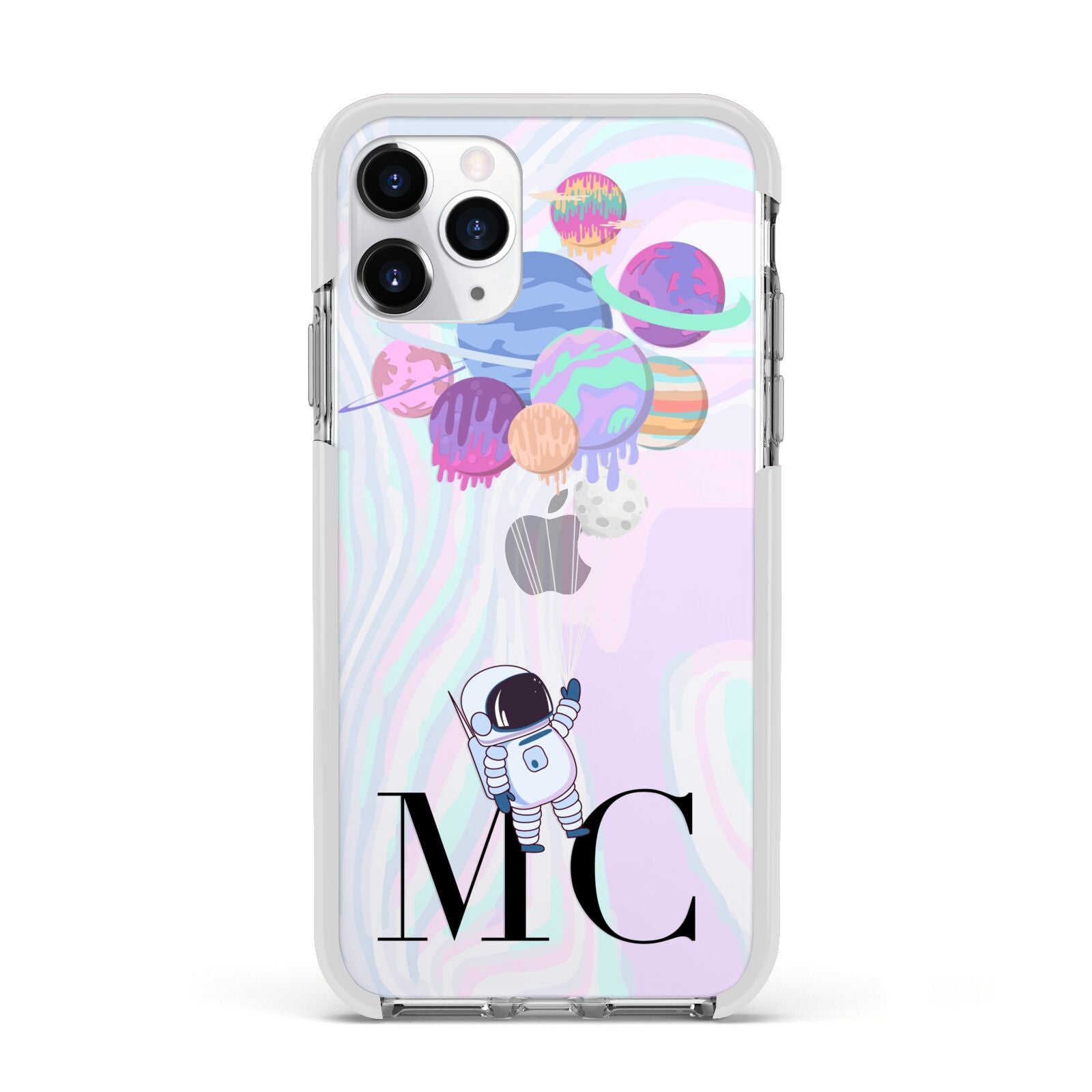 Planet Balloons with Initials Apple iPhone 11 Pro in Silver with White Impact Case
