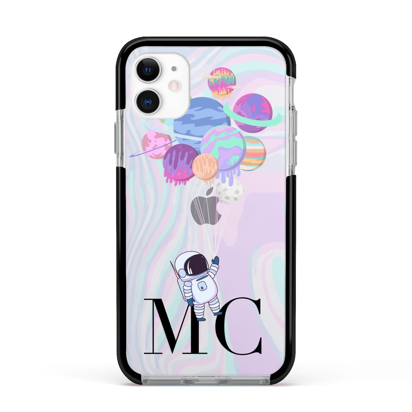 Planet Balloons with Initials Apple iPhone 11 in White with Black Impact Case