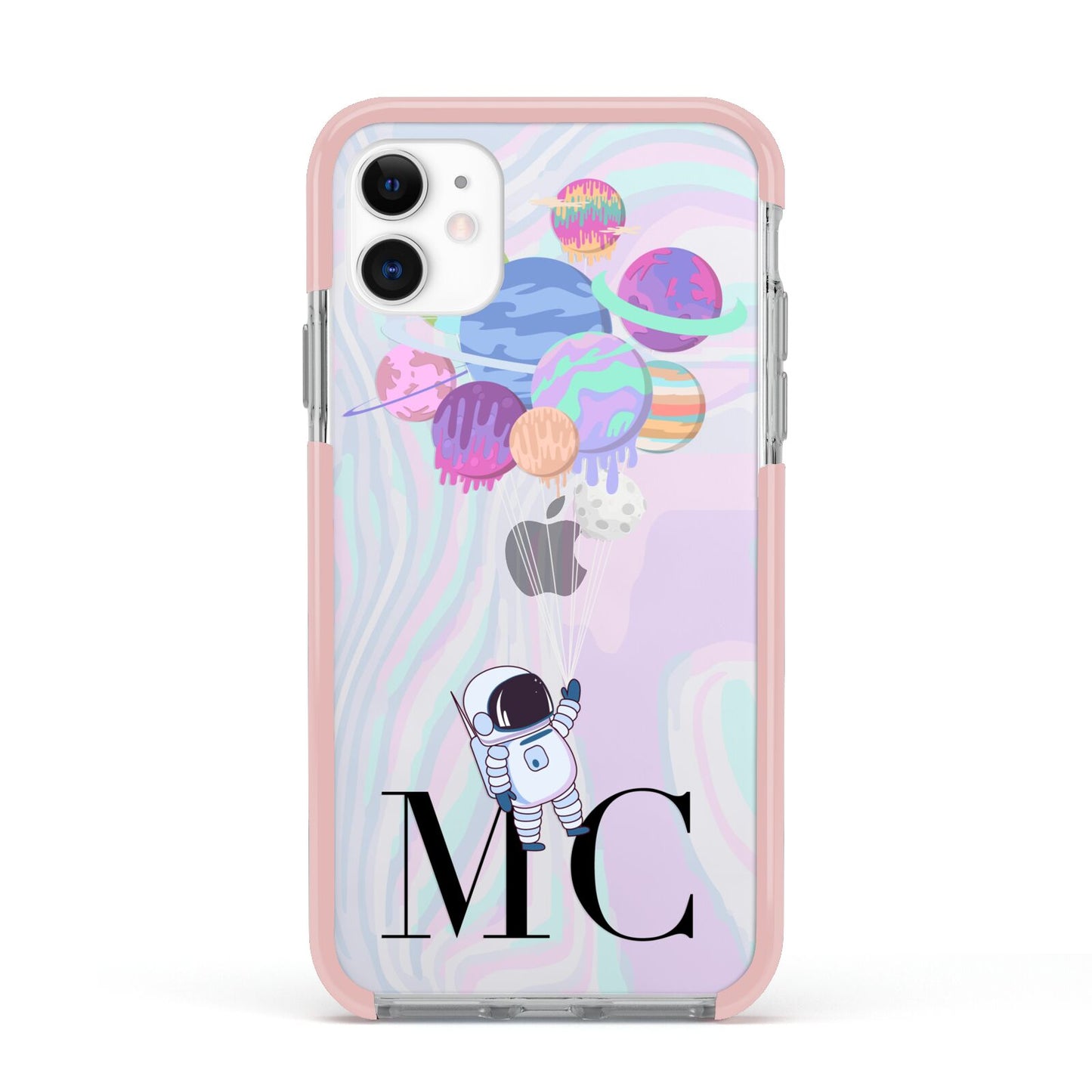 Planet Balloons with Initials Apple iPhone 11 in White with Pink Impact Case