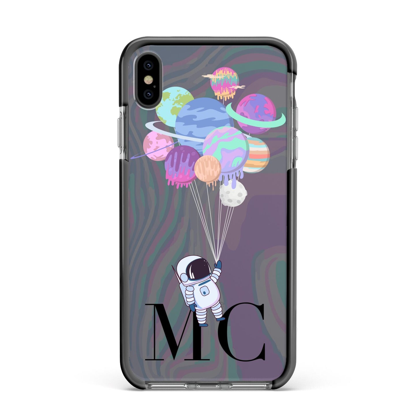 Planet Balloons with Initials Apple iPhone Xs Max Impact Case Black Edge on Black Phone