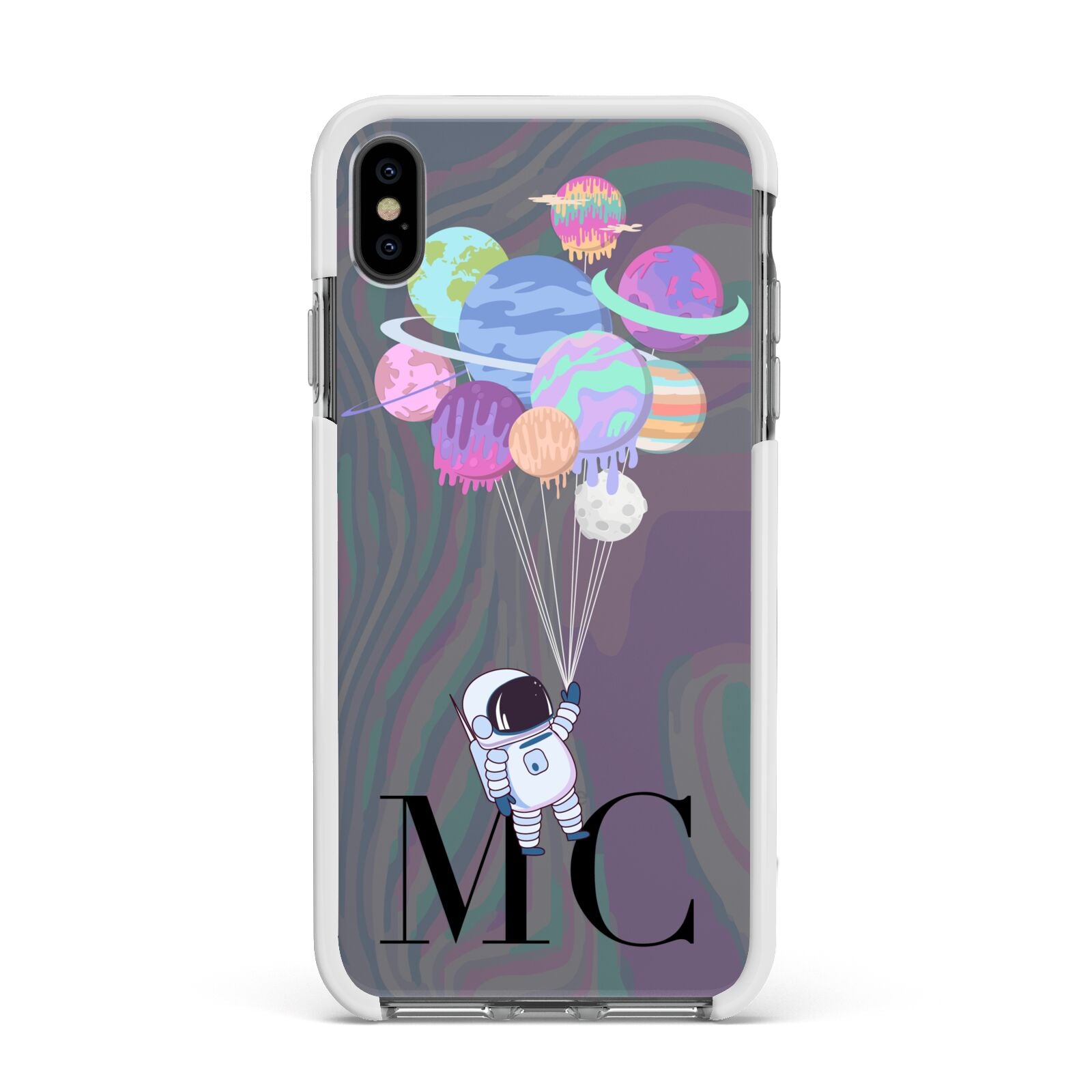 Planet Balloons with Initials Apple iPhone Xs Max Impact Case White Edge on Black Phone