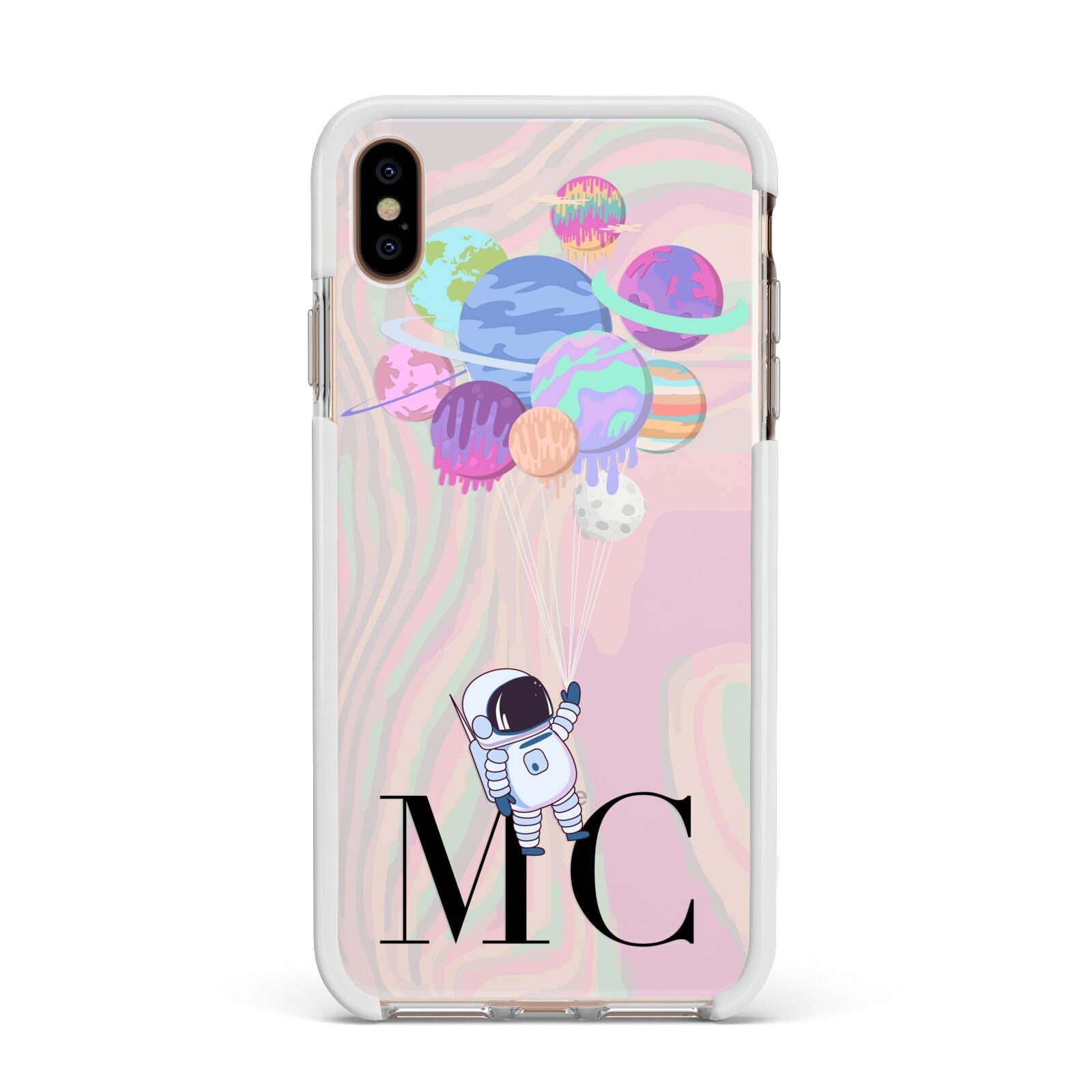 Planet Balloons with Initials Apple iPhone Xs Max Impact Case White Edge on Gold Phone