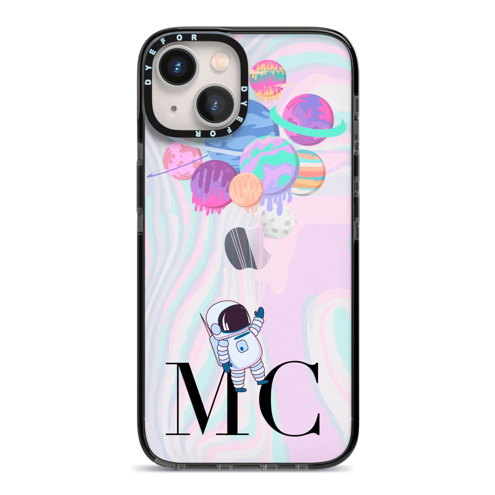 Planet Balloons with Initials iPhone 13 Black Impact Case on Silver phone