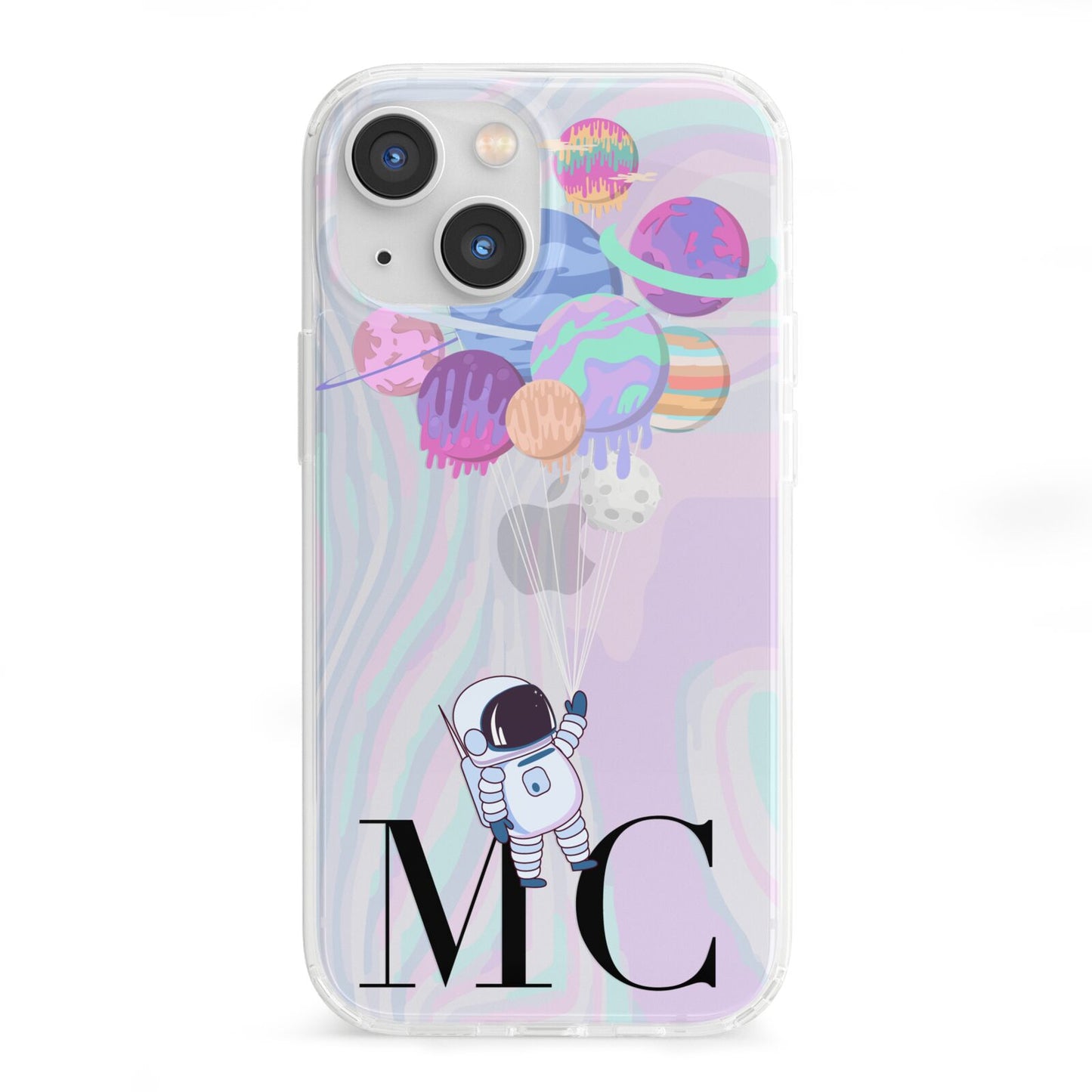 Planet Balloons with Initials iPhone 13 Mini Clear Bumper Case
