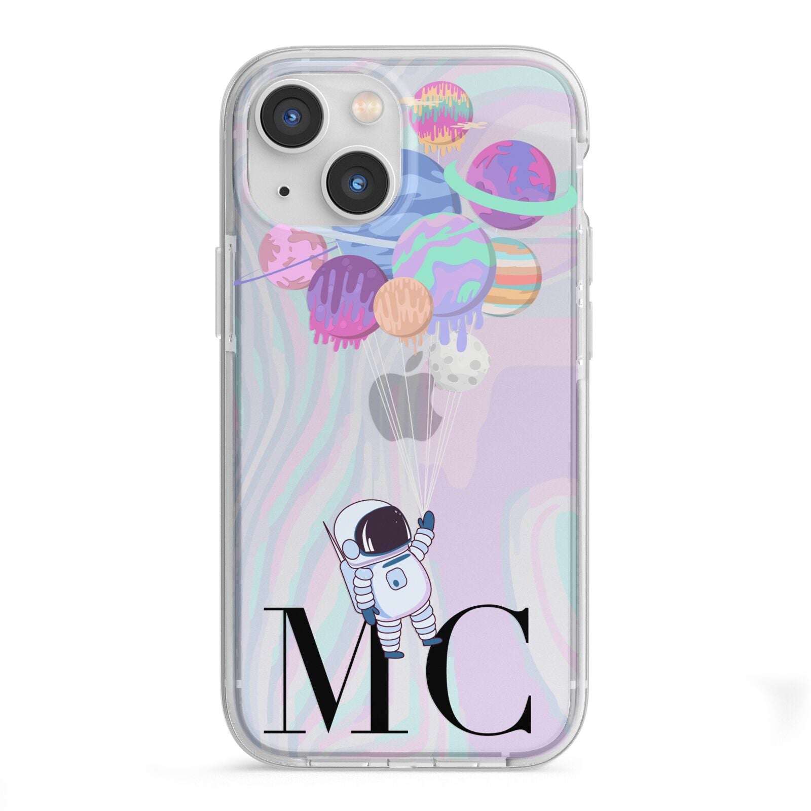 Planet Balloons with Initials iPhone 13 Mini TPU Impact Case with White Edges