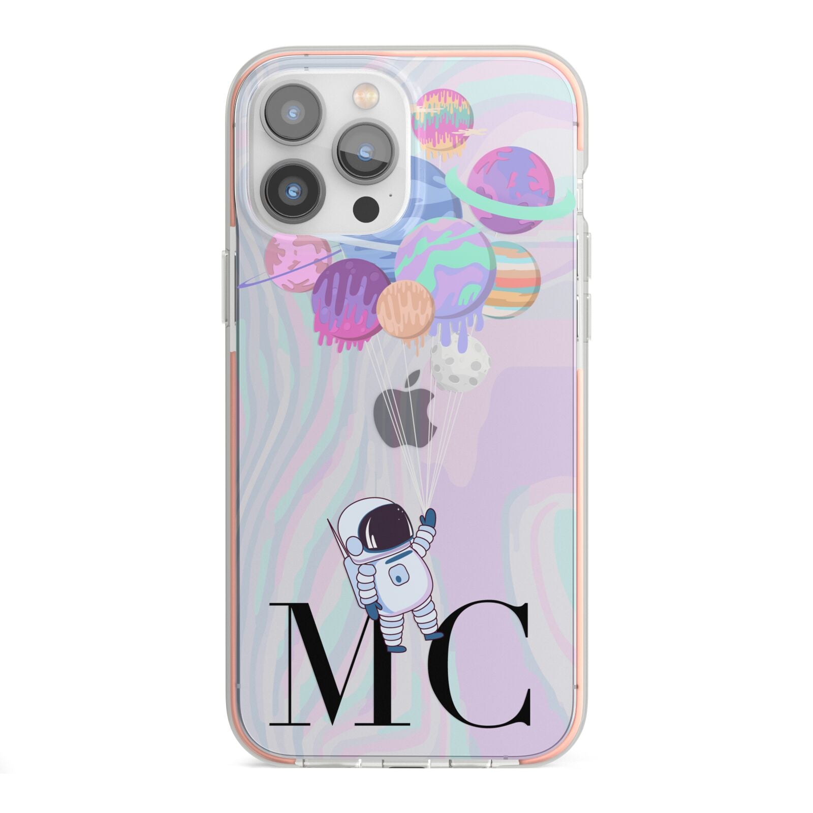 Planet Balloons with Initials iPhone 13 Pro Max TPU Impact Case with Pink Edges