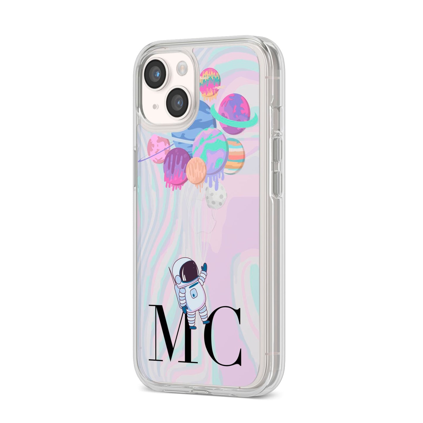 Planet Balloons with Initials iPhone 14 Clear Tough Case Starlight Angled Image
