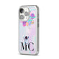 Planet Balloons with Initials iPhone 14 Pro Clear Tough Case Silver Angled Image