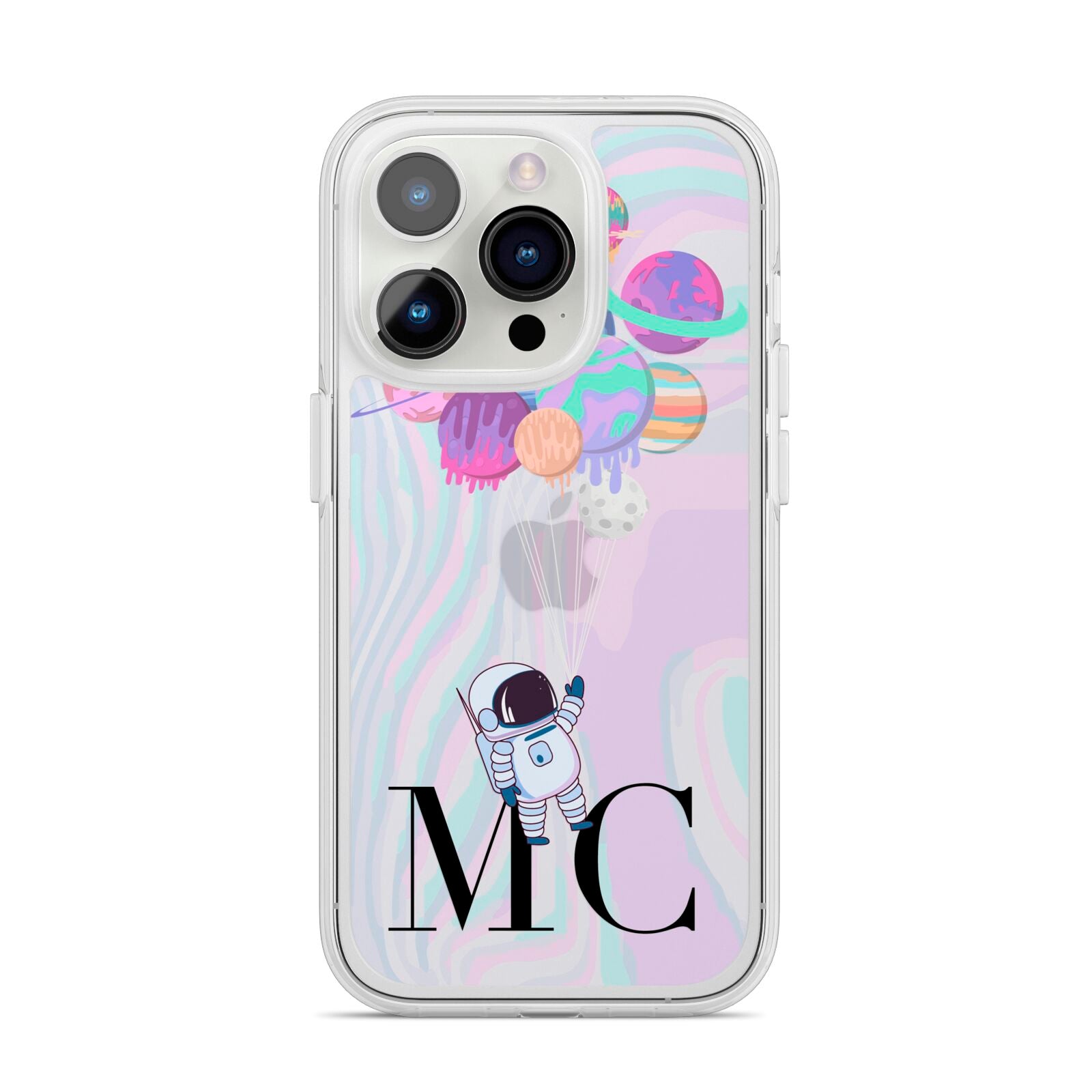 Planet Balloons with Initials iPhone 14 Pro Clear Tough Case Silver