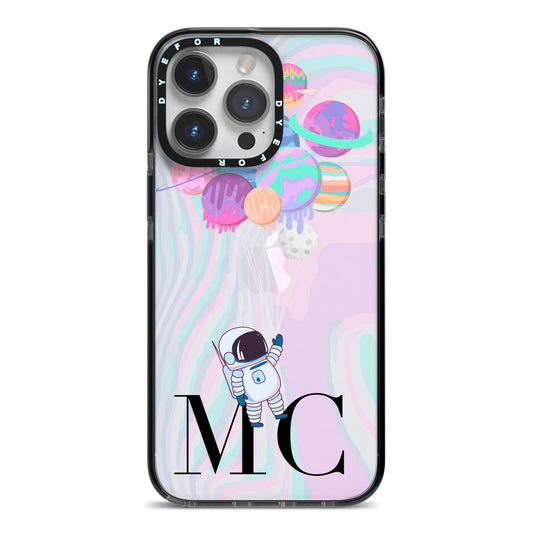 Planet Balloons with Initials iPhone 14 Pro Max Black Impact Case on Silver phone