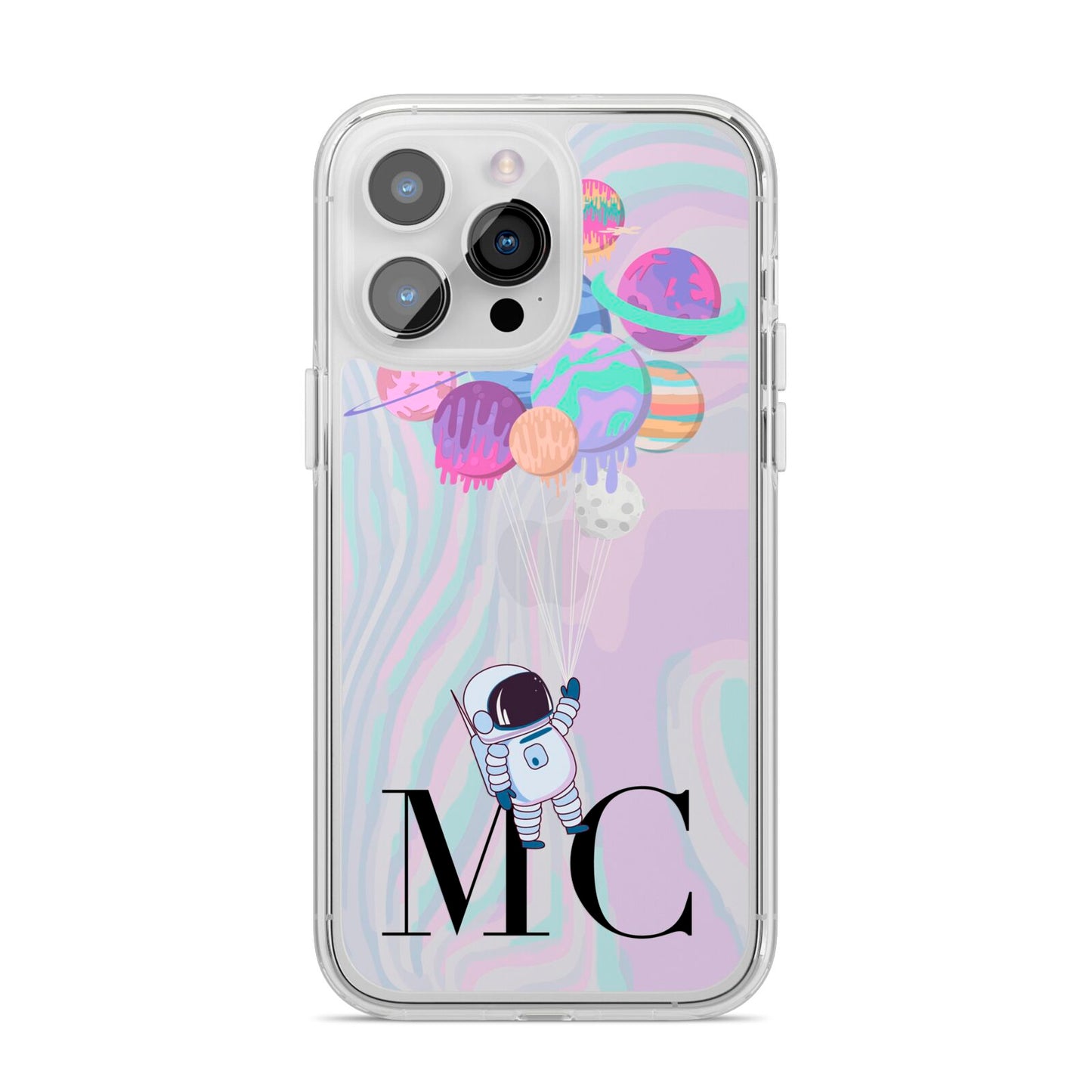 Planet Balloons with Initials iPhone 14 Pro Max Clear Tough Case Silver