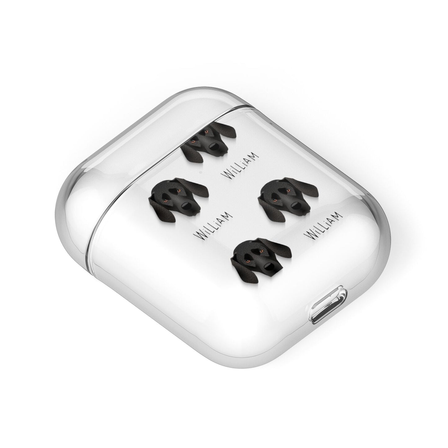 Plott Hound Icon with Name AirPods Case Laid Flat