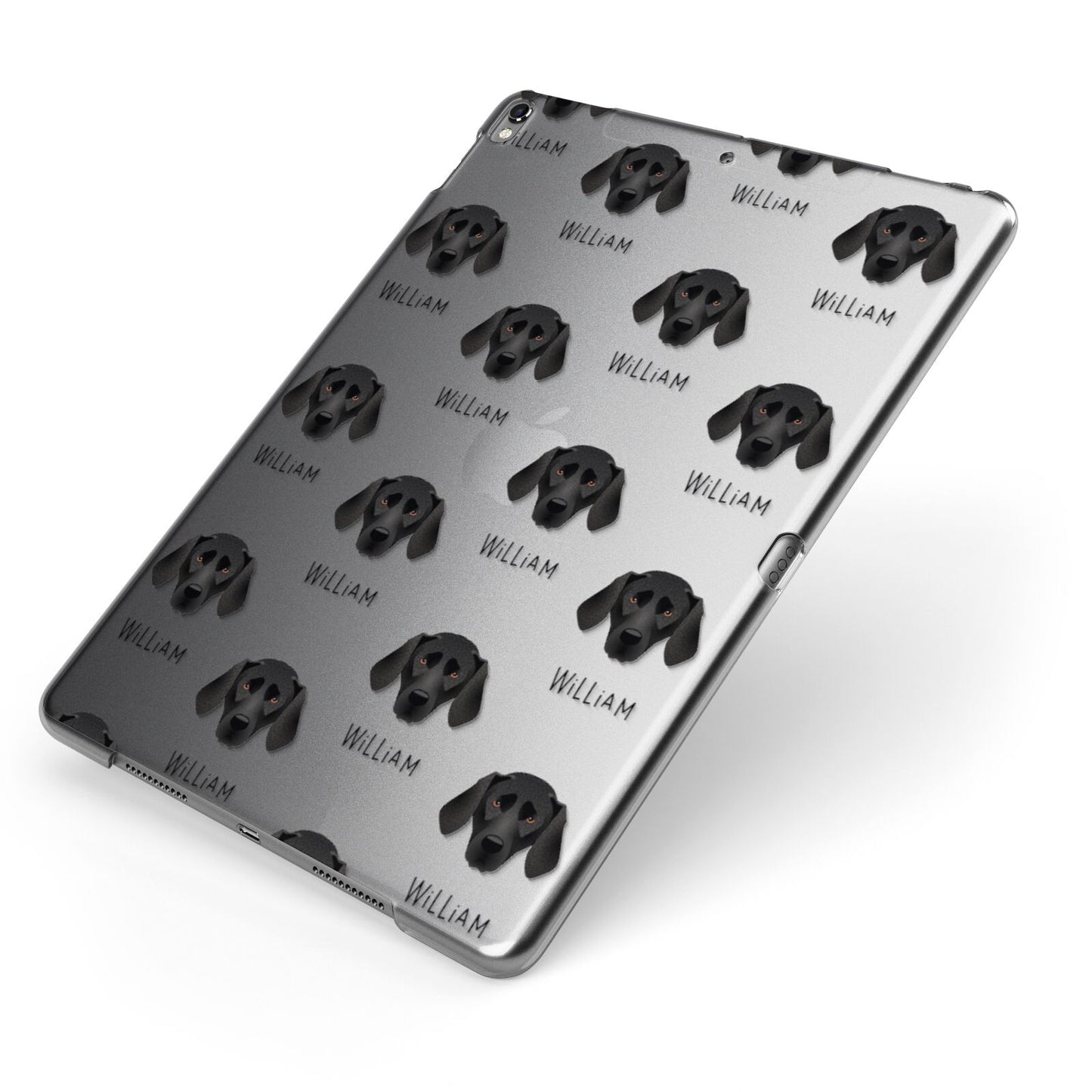 Plott Hound Icon with Name Apple iPad Case on Grey iPad Side View