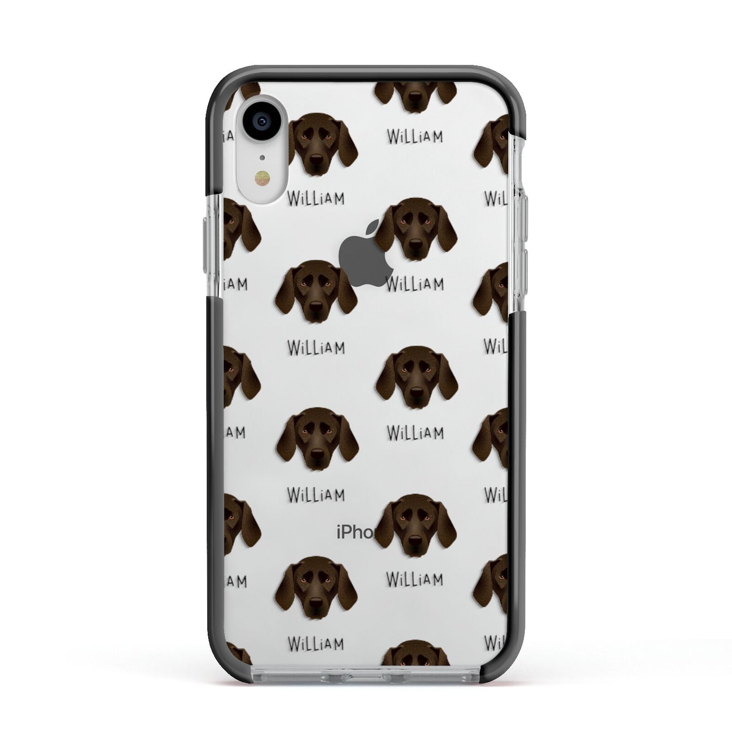 Plott Hound Icon with Name Apple iPhone XR Impact Case Black Edge on Silver Phone