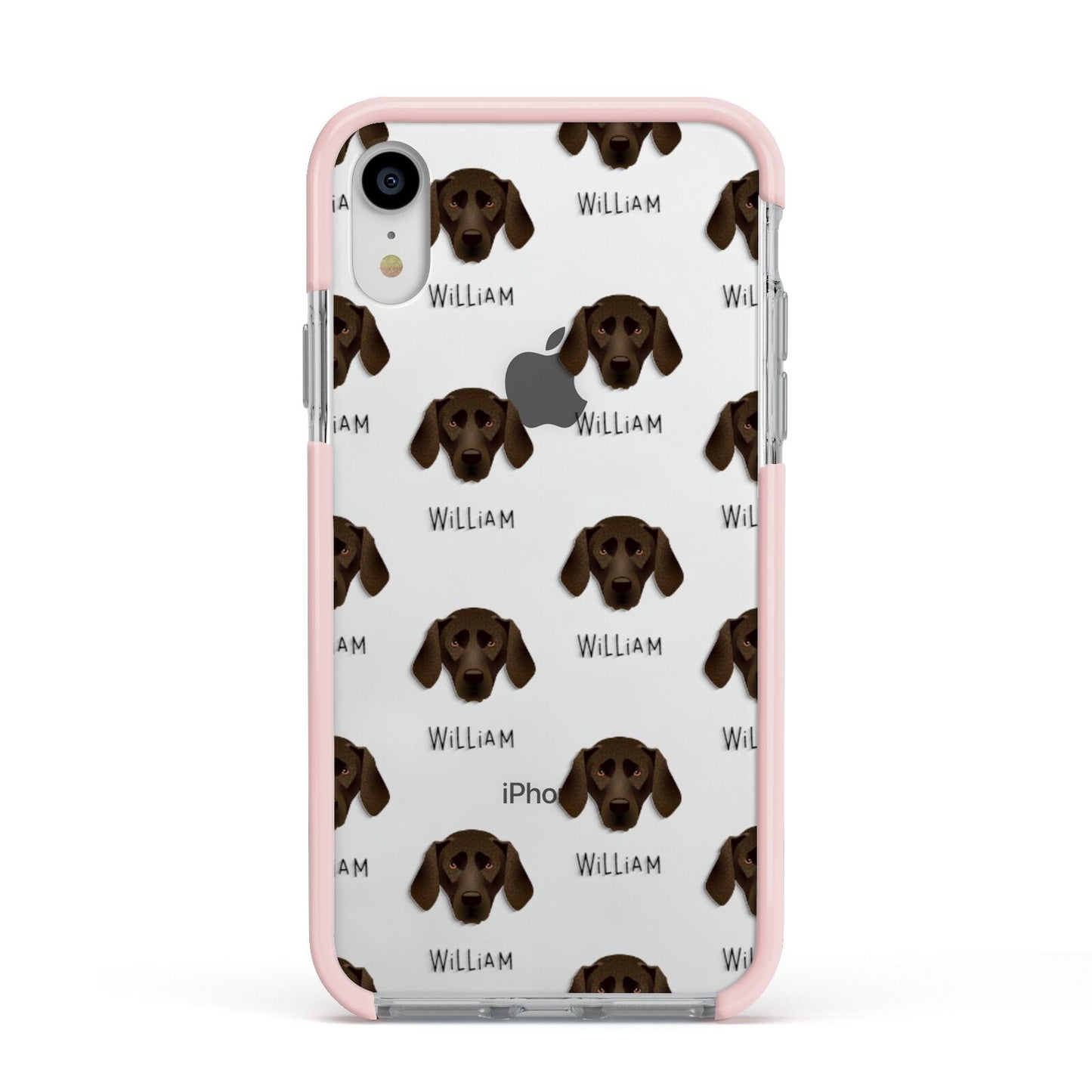 Plott Hound Icon with Name Apple iPhone XR Impact Case Pink Edge on Silver Phone