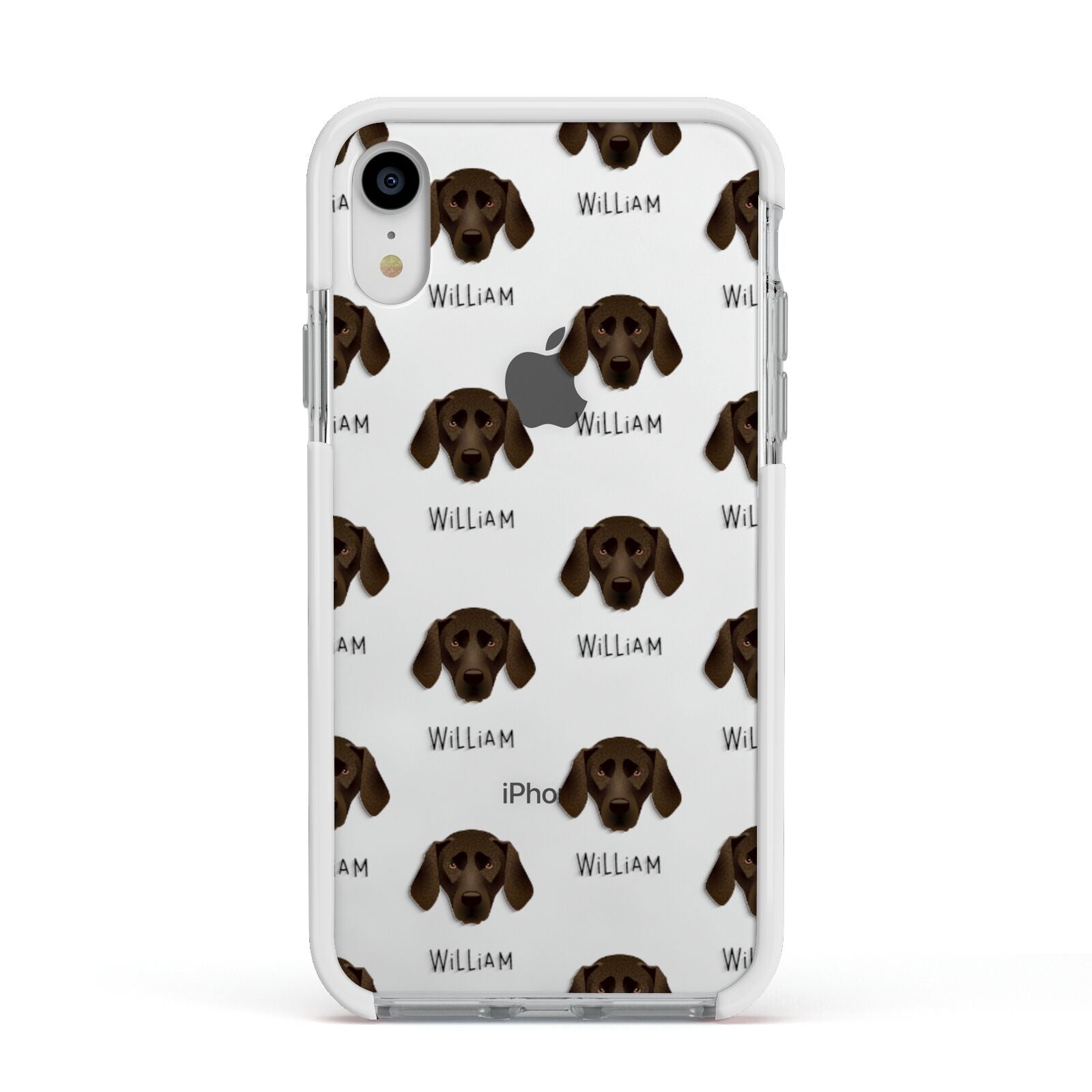 Plott Hound Icon with Name Apple iPhone XR Impact Case White Edge on Silver Phone