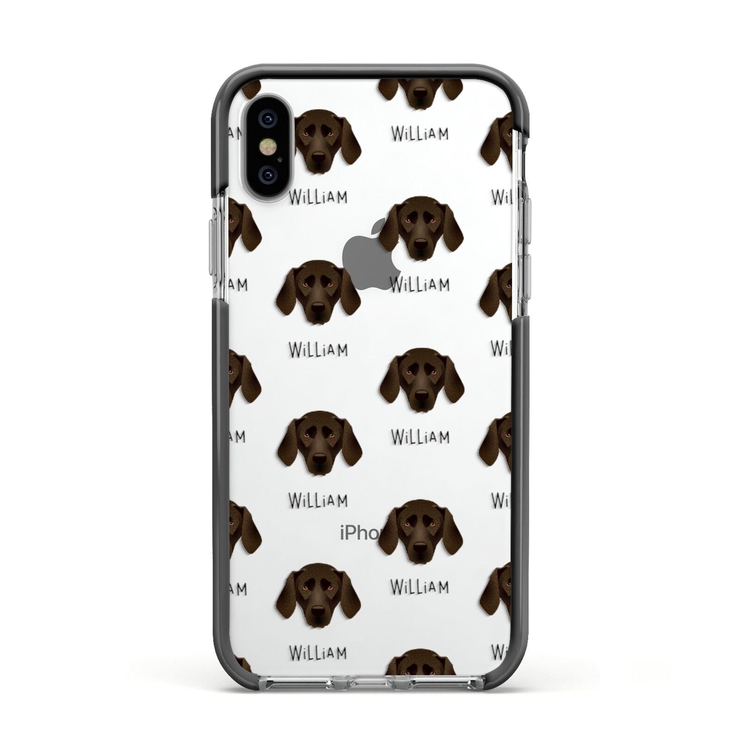 Plott Hound Icon with Name Apple iPhone Xs Impact Case Black Edge on Silver Phone