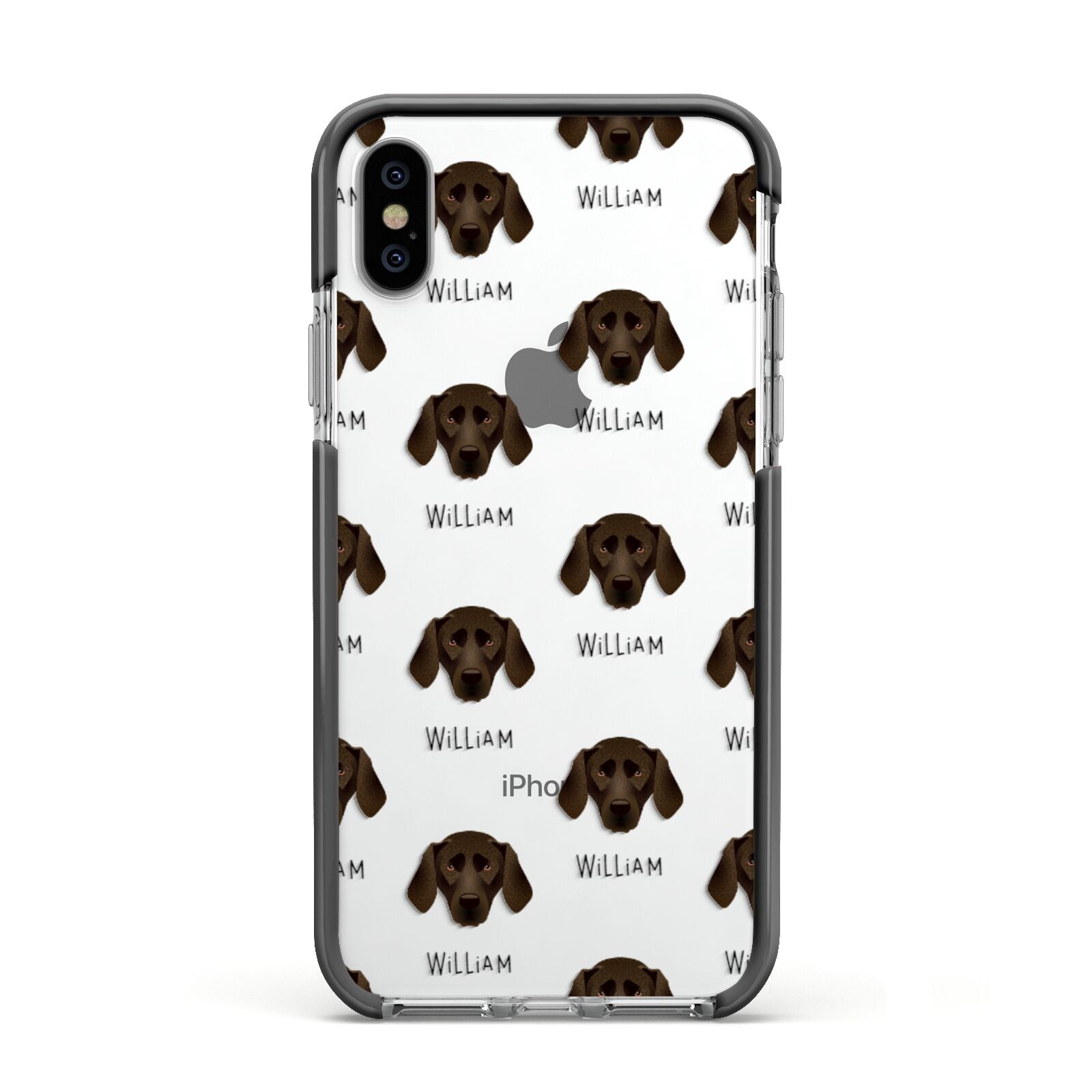 Plott Hound Icon with Name Apple iPhone Xs Impact Case Black Edge on Silver Phone