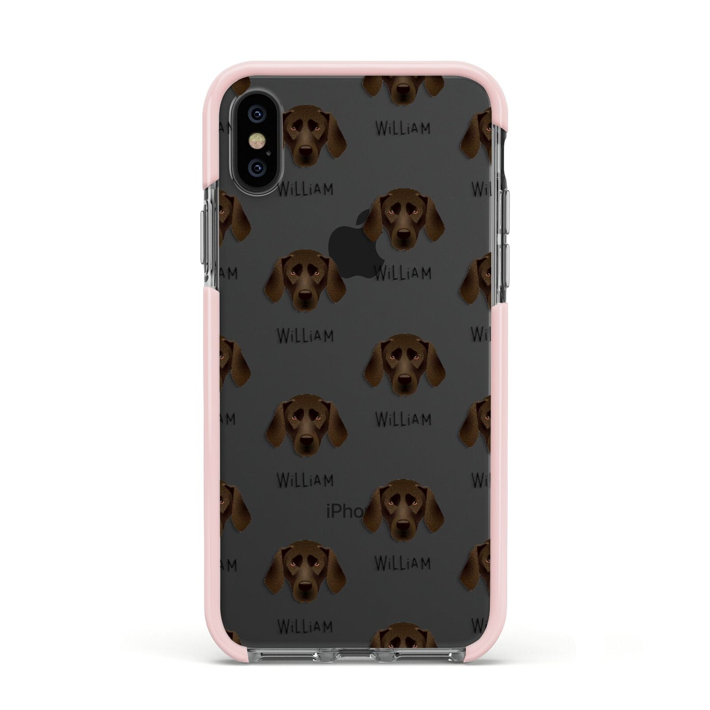 Plott Hound Icon with Name Apple iPhone Xs Impact Case Pink Edge on Black Phone